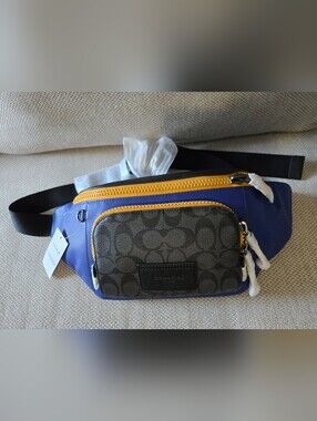 CoachTRACK BELT BAG IN COLORBLOCK SIGNATURE CANVAS BLUE,YELLOW,BLACK